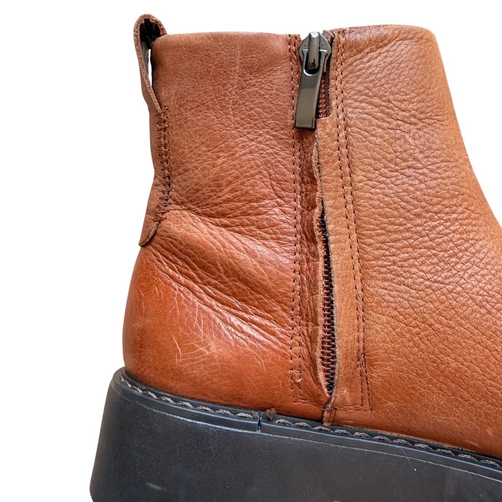 Franco Sarto Billie Brown Leather Lug Sole Ankle Boots Women's Chunky Chelsea - Picture 5 of 15